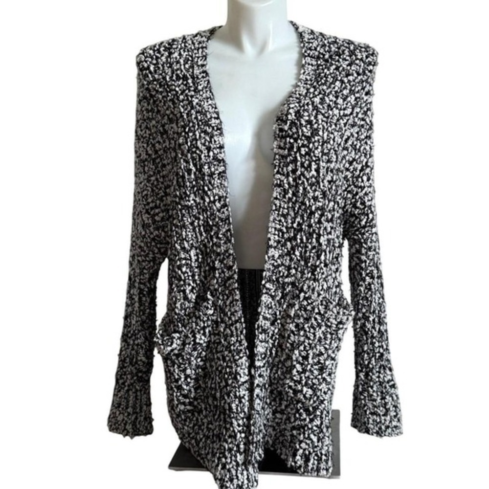 NET.153 Womens Black White Popcorn Knit Oversized Cardigan Sweater M/L